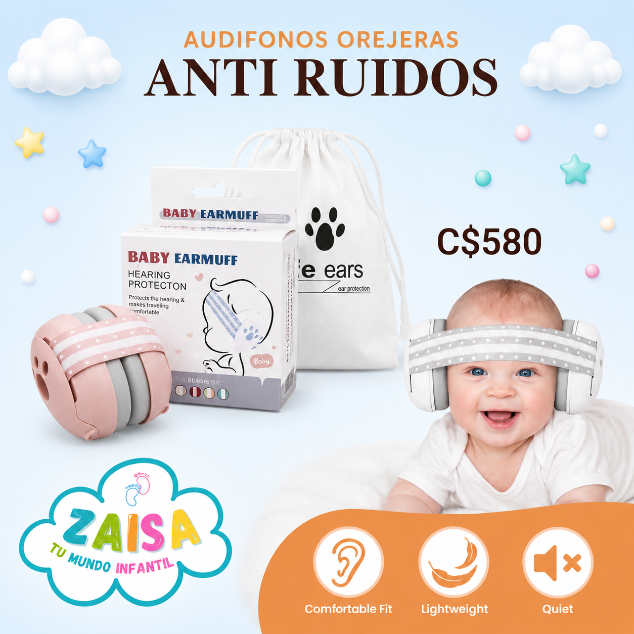 Protectores Auditivos Ajustables para Bebé – Rosa